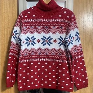 Red White Blue Nordic Turtleneck Sweater - Women’s size Small Ski Outdoor Snow
